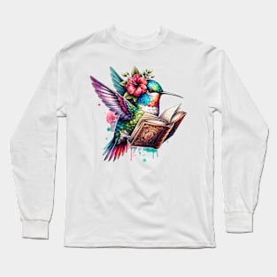 Hummingbird Reading a Book Long Sleeve T-Shirt